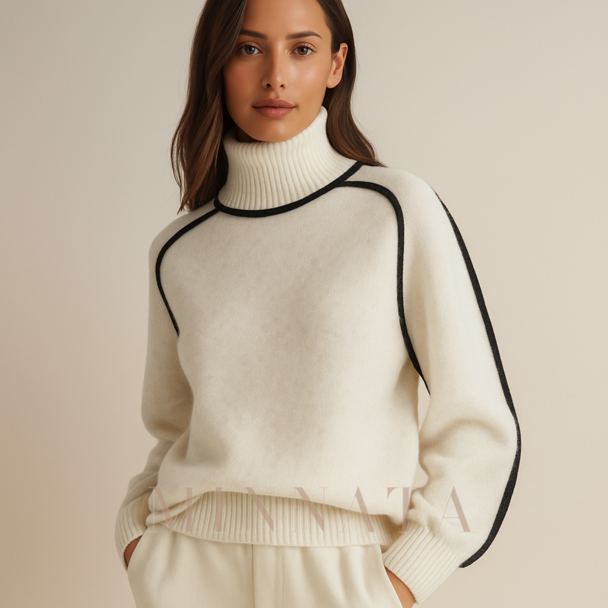Suéter elegante mujer con detalles en contraste