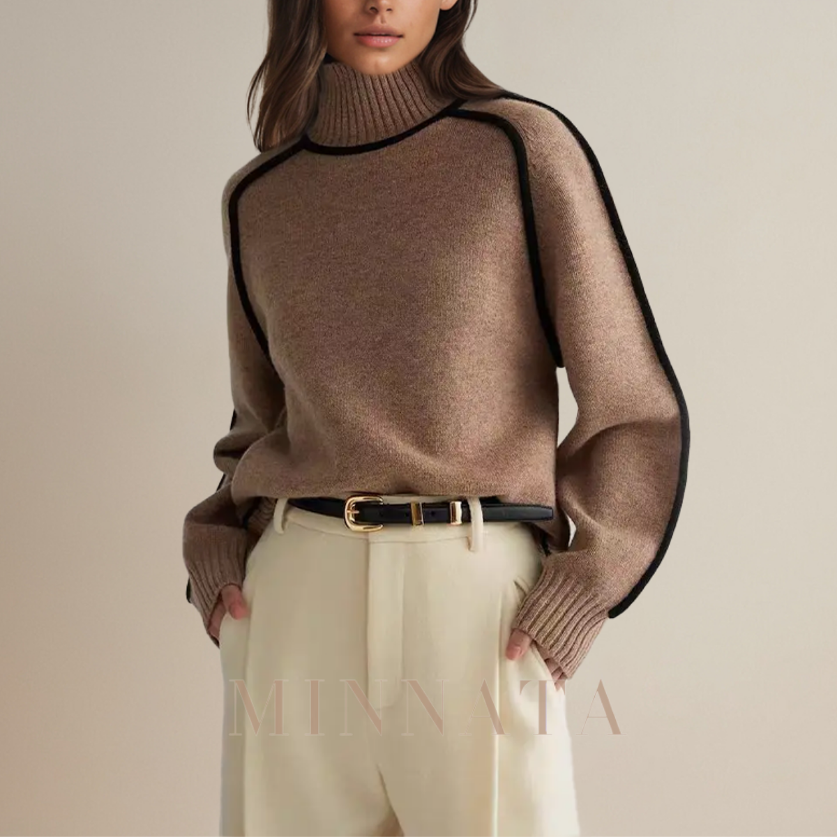Suéter elegante mujer con detalles en contraste
