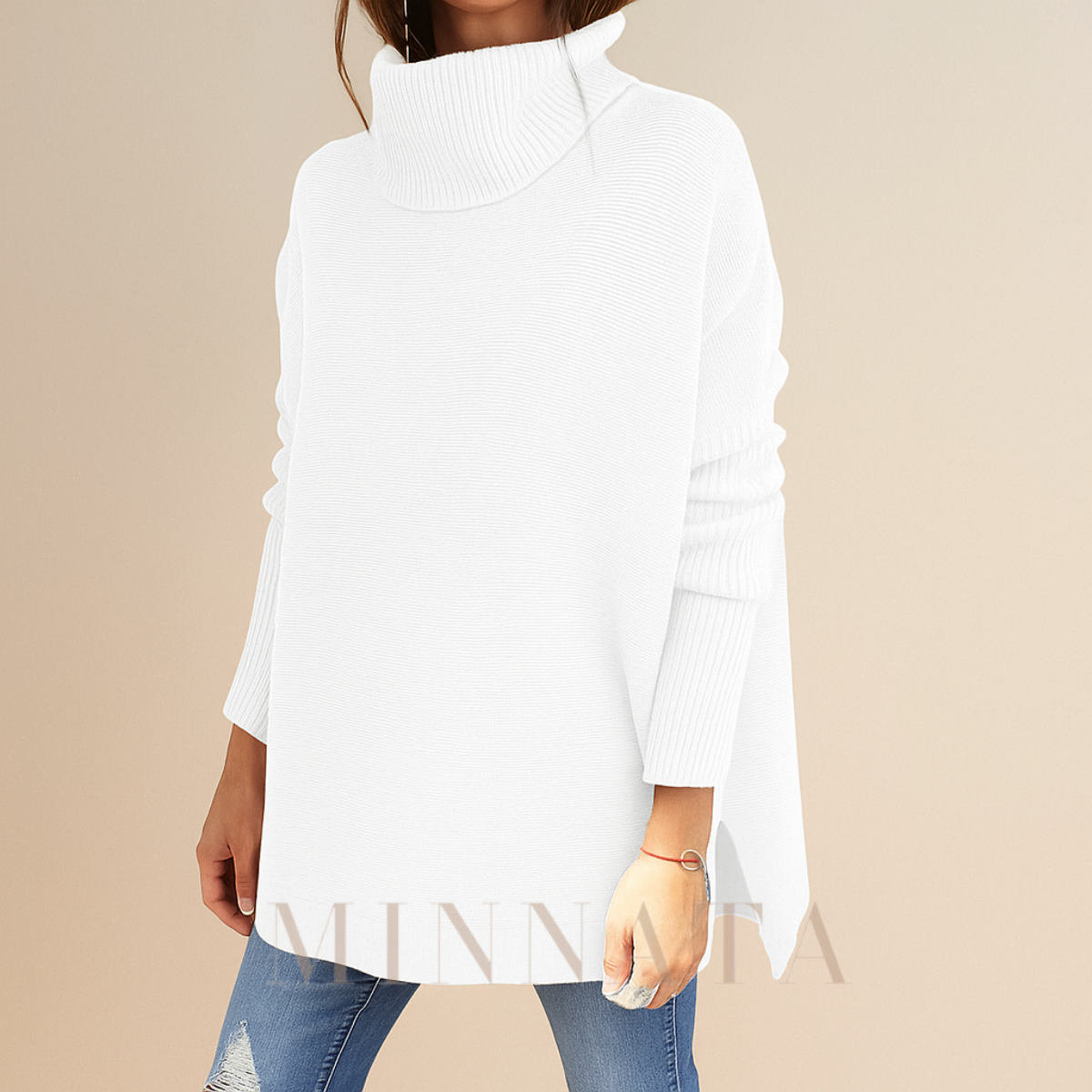 Suéter Oversize de Lana Suave y Cuello Alto