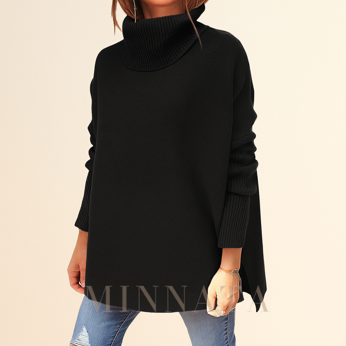 Suéter Oversize de Lana Suave y Cuello Alto