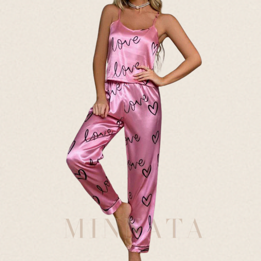 Conjunto de pijama de satén para mujer Pink Love