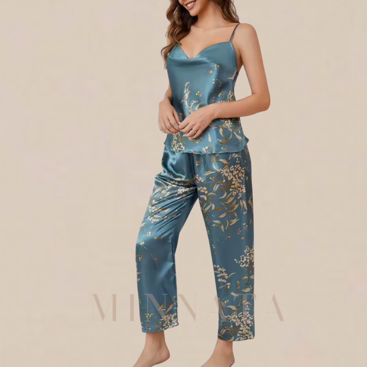 2 x 1 Conjuntos de pijama de seda con estampado floral