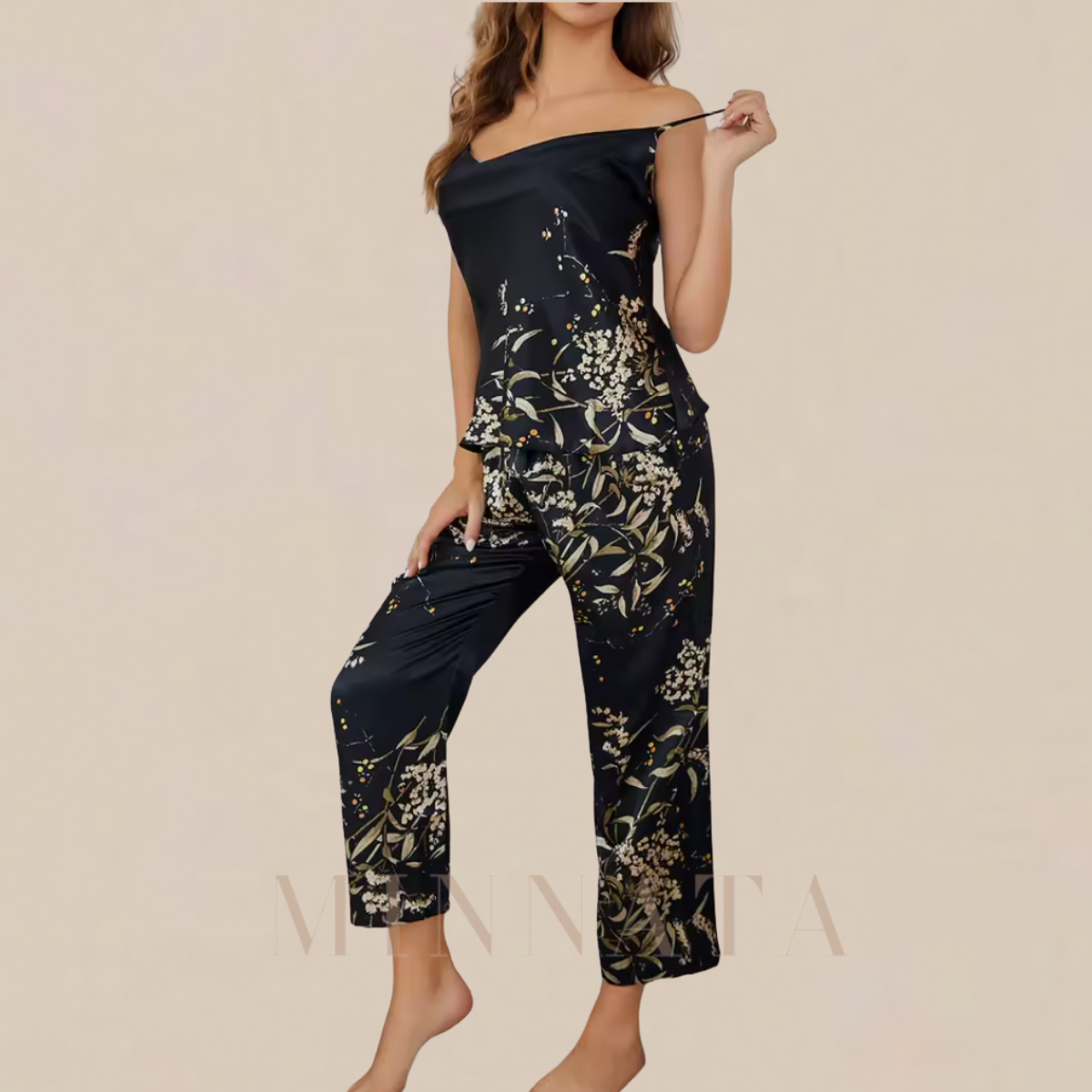 2 x 1 Conjuntos de pijama de seda con estampado floral