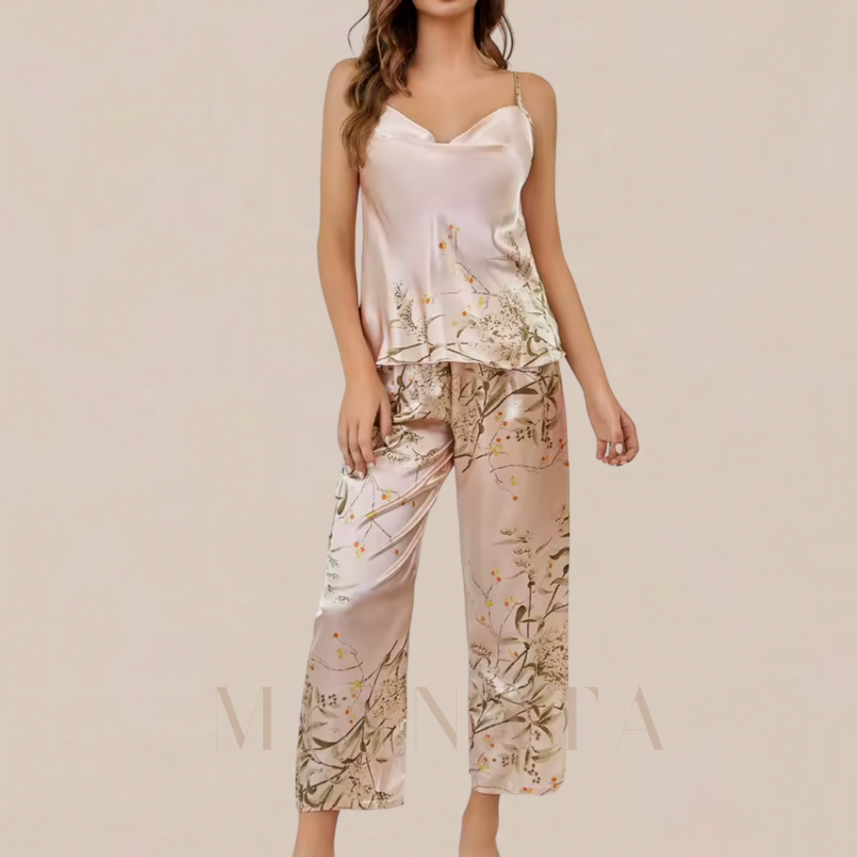 2 x 1 Conjuntos de pijama de seda con estampado floral