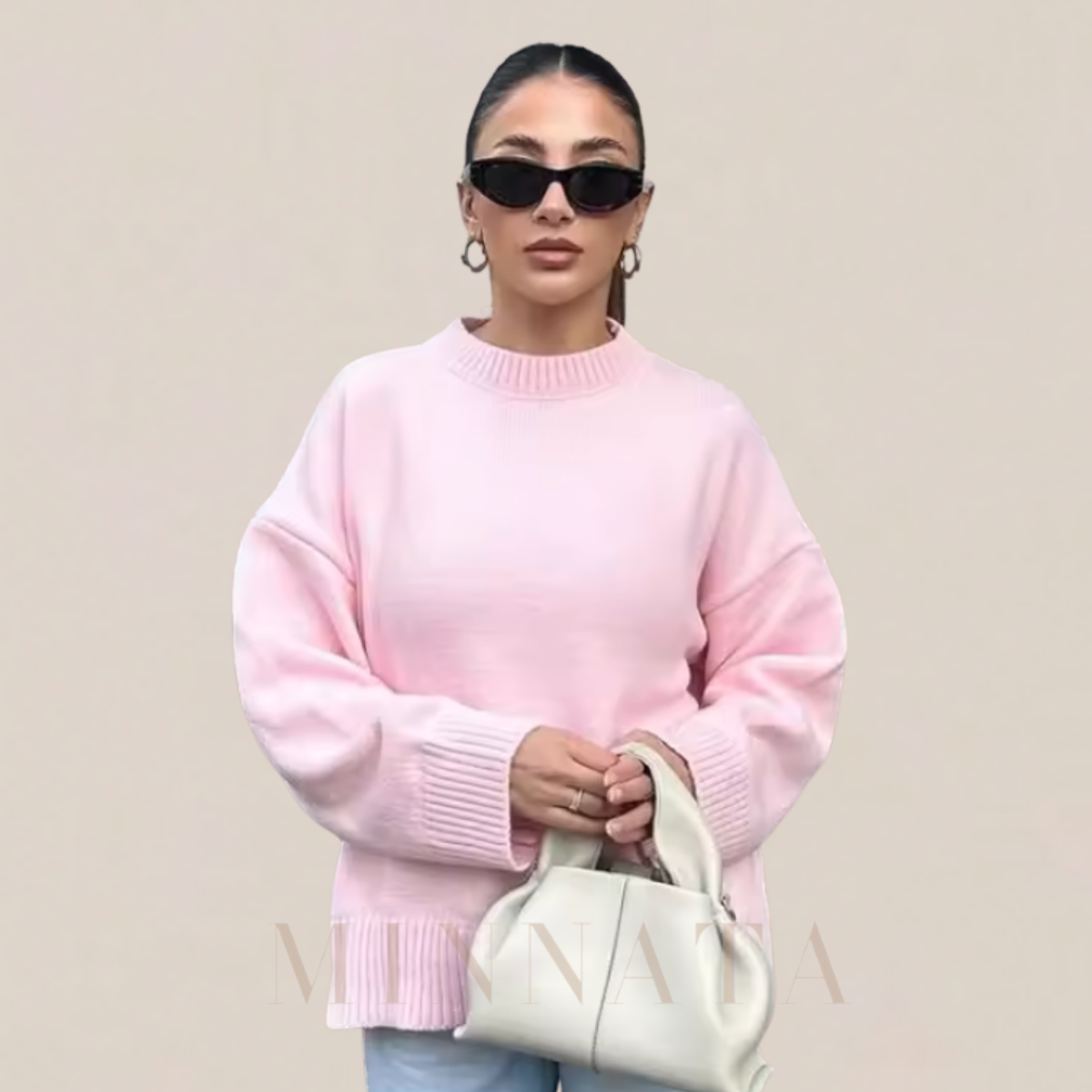Suéter Mujer Chic Rosa de Cuello Redondo