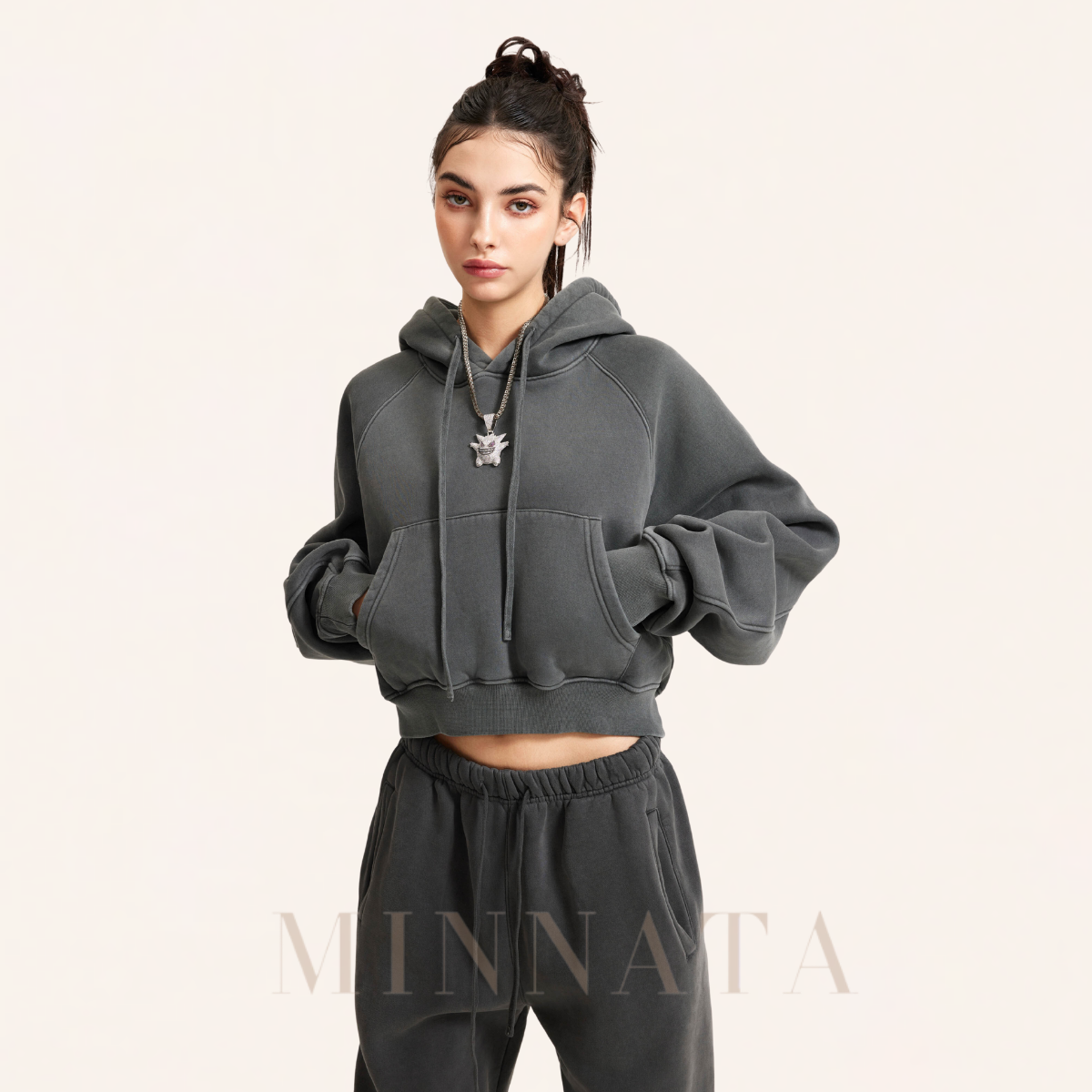 Hoodie Crop Washed® - Con capucha
