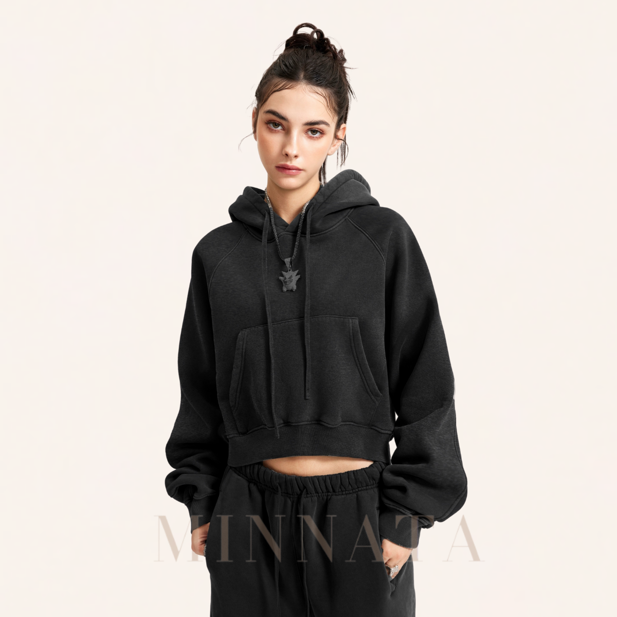 Hoodie Crop Washed® - Con capucha