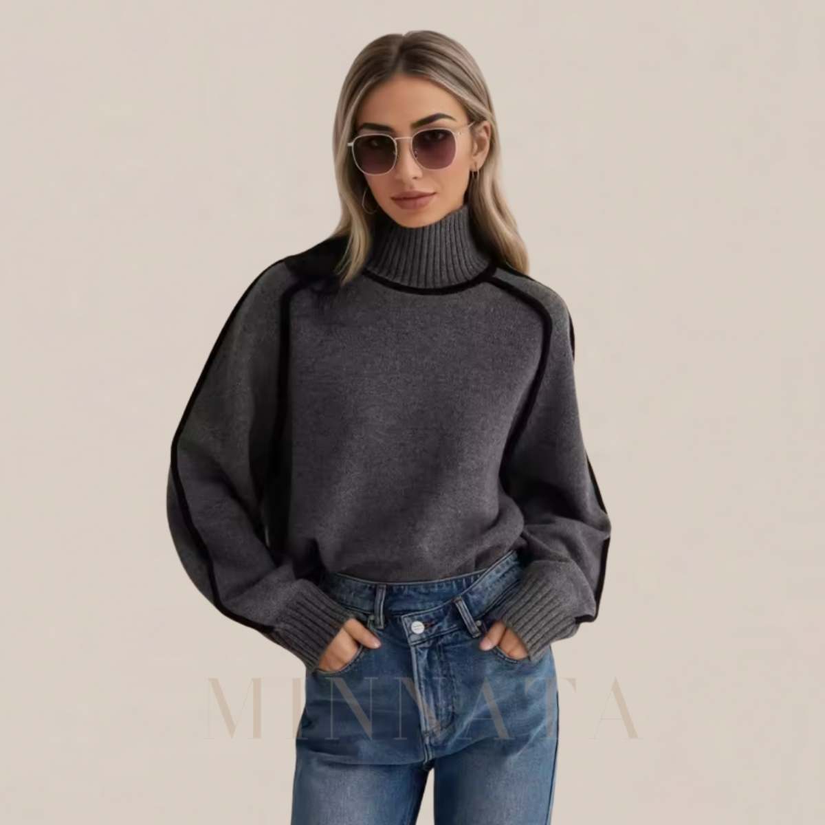 Suéter elegante mujer con detalles en contraste