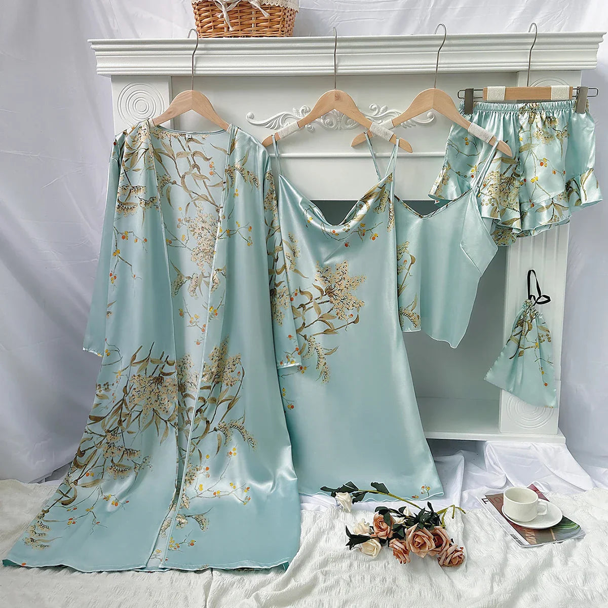 Camisón de pijama de lujo 4 piezas