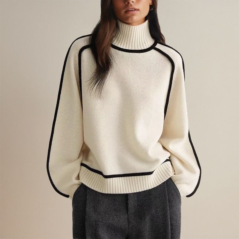 Suéter elegante mujer con detalles en contraste