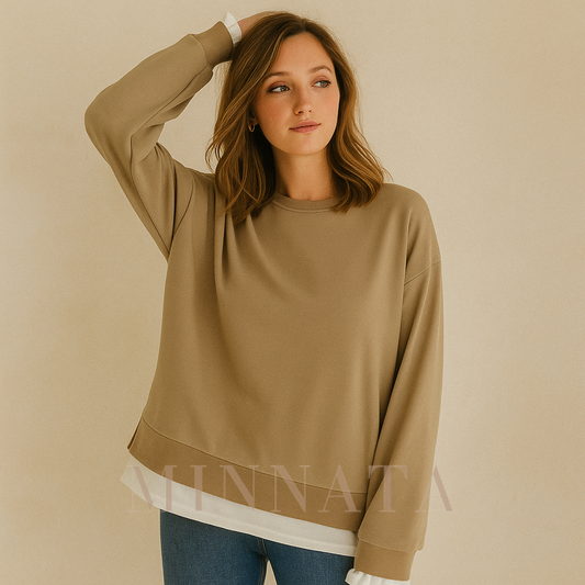 Polerón Holgado casual con cuello redondo estilo Europeo
