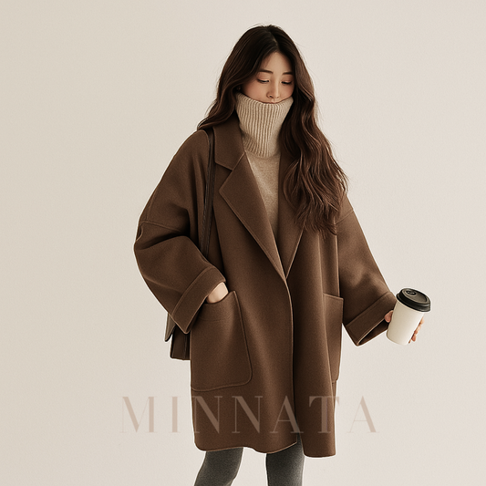 Trench delgado Oversize Elegante de lana y poliéster