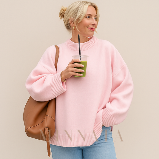 Suéter Mujer Chic Rosa de Cuello Redondo