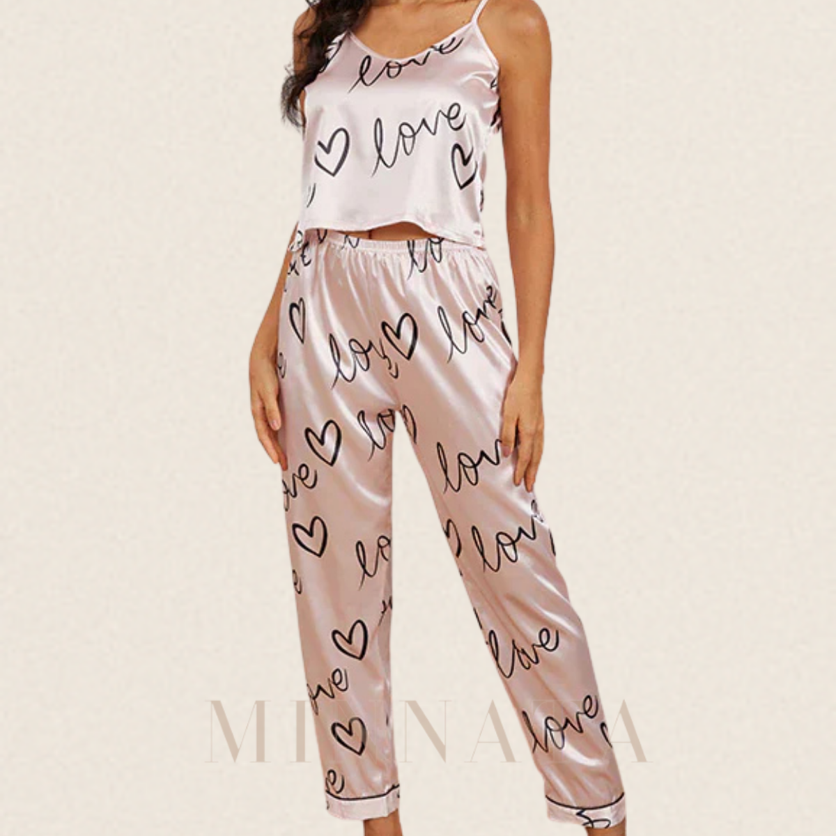 Conjunto de pijama de satén para mujer Pink Love