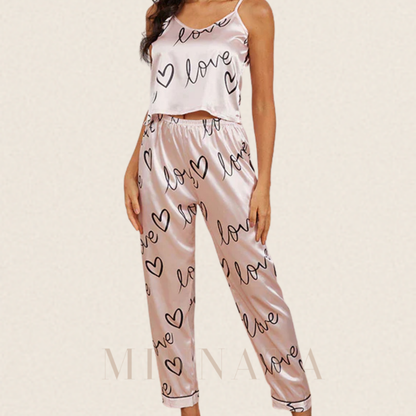 Conjunto de pijama de satén para mujer Pink Love