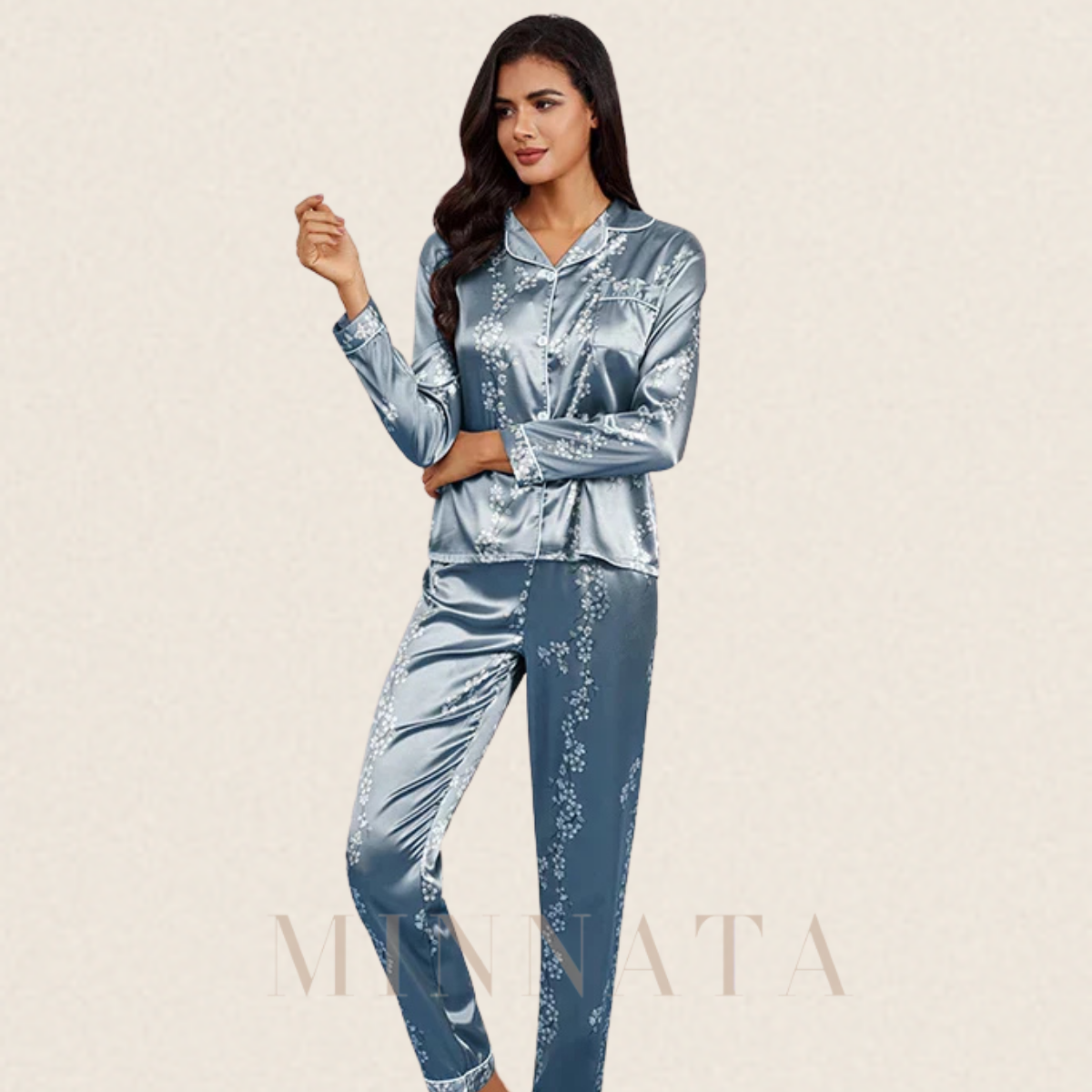 Conjunto de pijama de satén con estampado floral