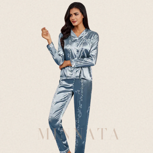 Conjunto de pijama de satén con estampado floral
