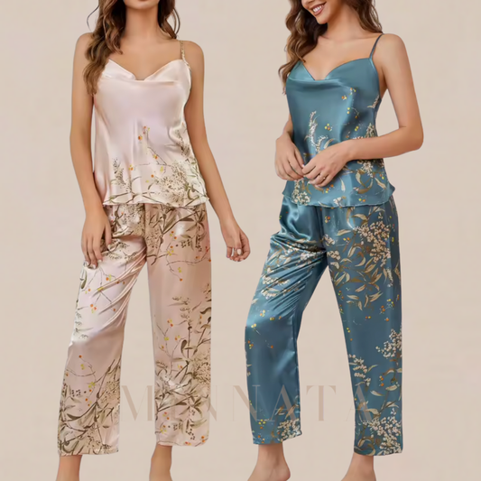 2 x 1 Conjuntos de pijama de seda con estampado floral