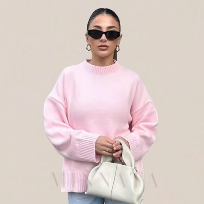 Suéter Mujer Chic Rosa de Cuello Redondo