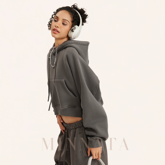Hoodie Crop Washed® - Con capucha