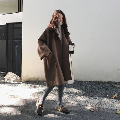 Trench delgado Oversize Elegante de lana y poliéster