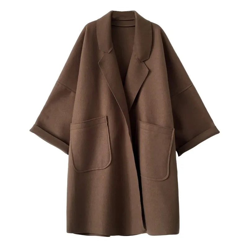 Trench delgado Oversize Elegante de lana y poliéster