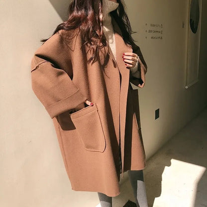 Trench delgado Oversize Elegante de lana y poliéster